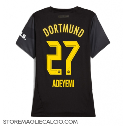 Borussia Dortmund Karim Adeyemi #27 Maglia Gara Trasferta Repliche 2024-25 Donna Maniche Corte Borussia Dortmund Karim Adeyemi #27 Maglia Gara Trasferta Repliche 2024-25 Donna Maniche Corte